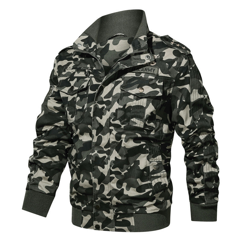Herren Camouflage-Bomberjacke im Fieldstil mit Rippbündchen und Schulterklappen Drune