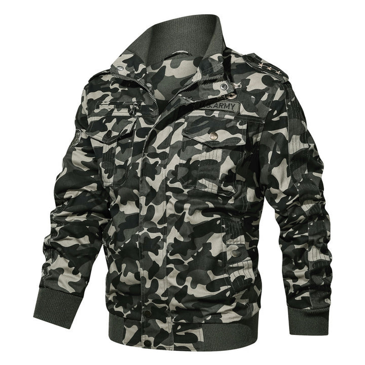 Herren Camouflage-Bomberjacke im Fieldstil mit Rippbündchen und Schulterklappen Drune