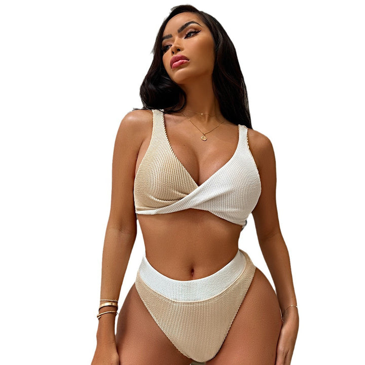 Damen Hochwertiges Ripp-Bikini-Set mit überkreuztem Oberteil Drune