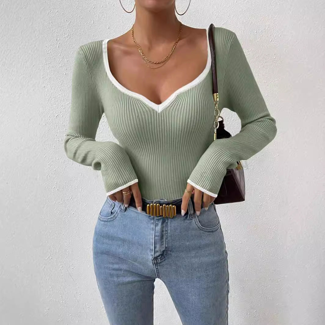 Damen Langarm-Shirt im Rippdesign mit V-Ausschnitt Drune