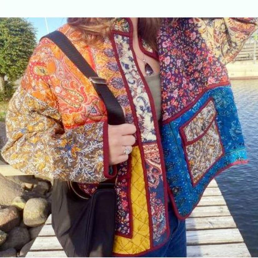 Damen Quilted Jacke mit buntem Patchwork-Design und praktischen Taschen Drune