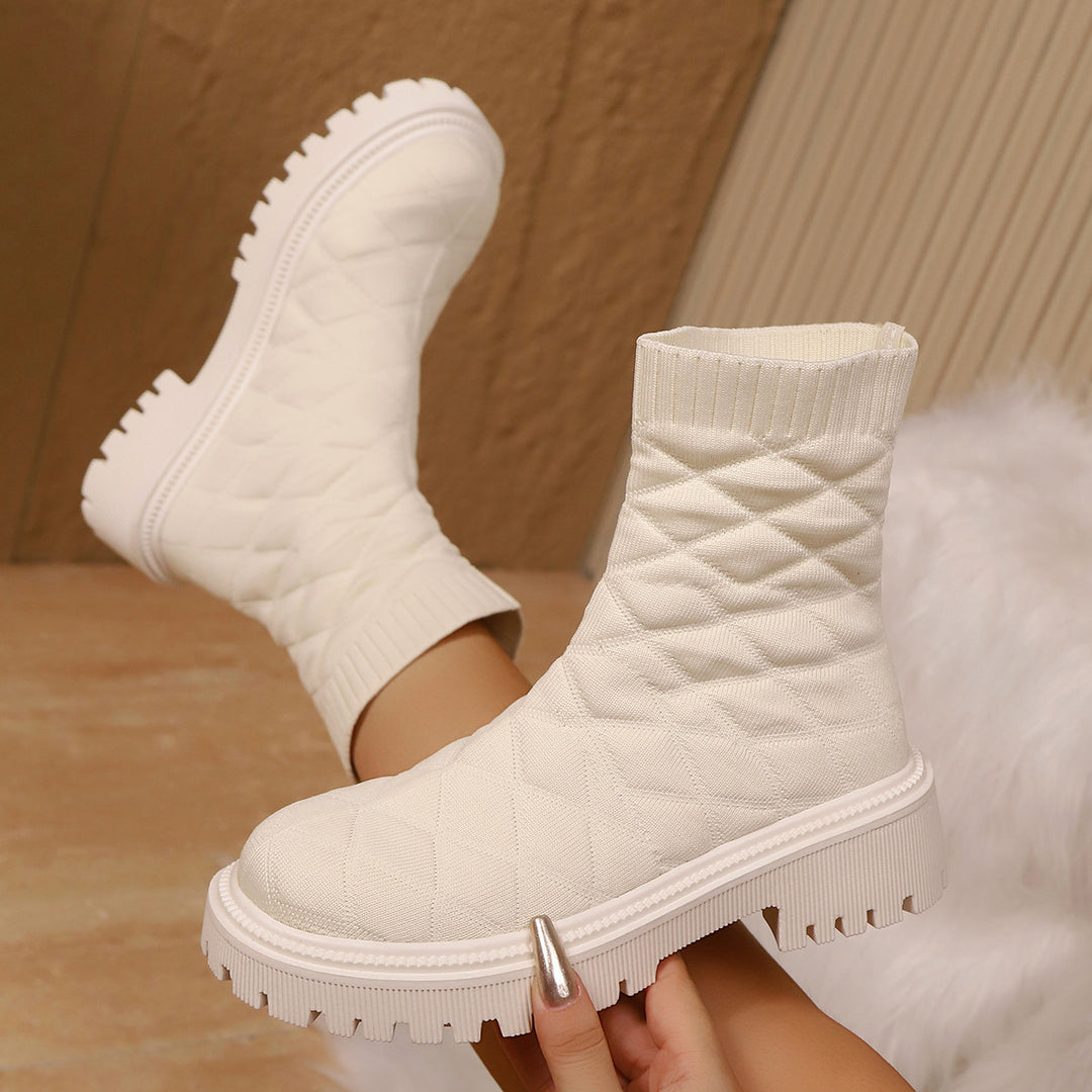 Damen Modische und bequeme gestrickte Stiefel Drune