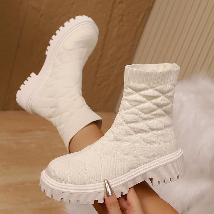 Damen Modische und bequeme gestrickte Stiefel Drune