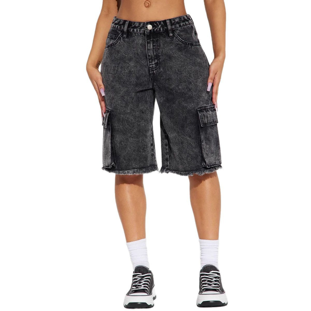 Damen Cargo-Shorts mit ausgefranstem Saum und praktischen Taschen Drune
