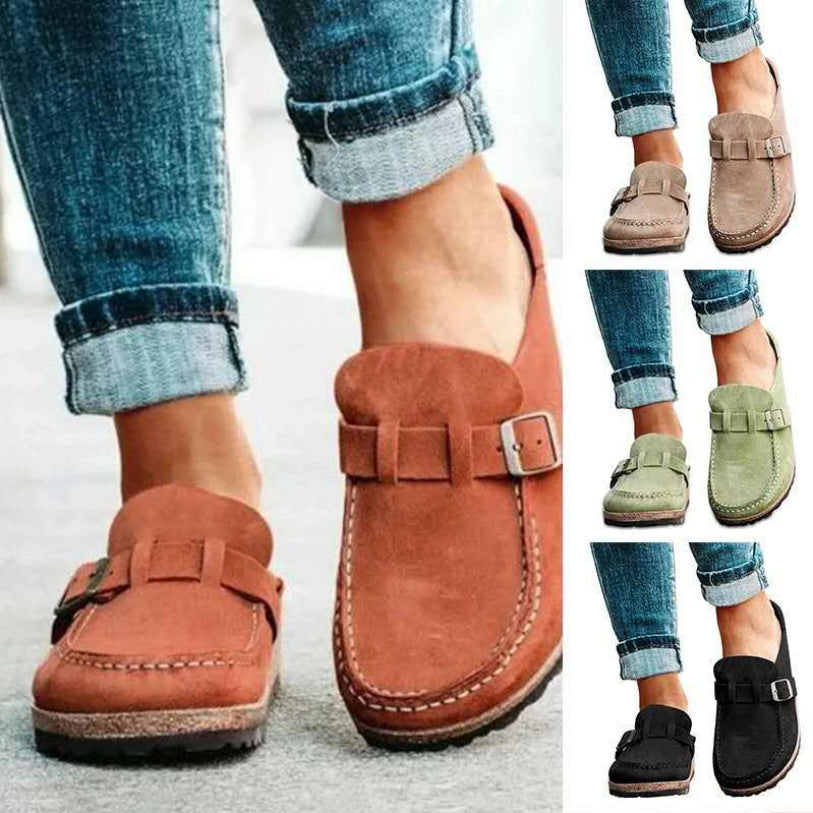 Damen Mokassin-Mule mit verstellbarer Schnalle und Kork-Plateau Drune