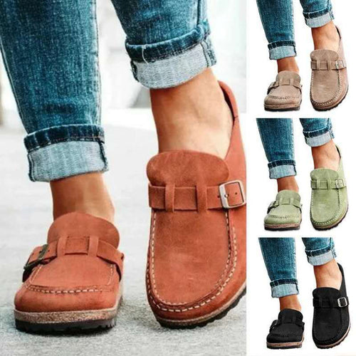 Damen Mokassin-Mule mit verstellbarer Schnalle und Kork-Plateau Drune