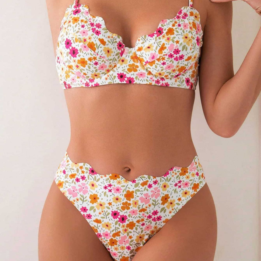 Damen Blumendekorierter Hochschnitt-Bikini Drune