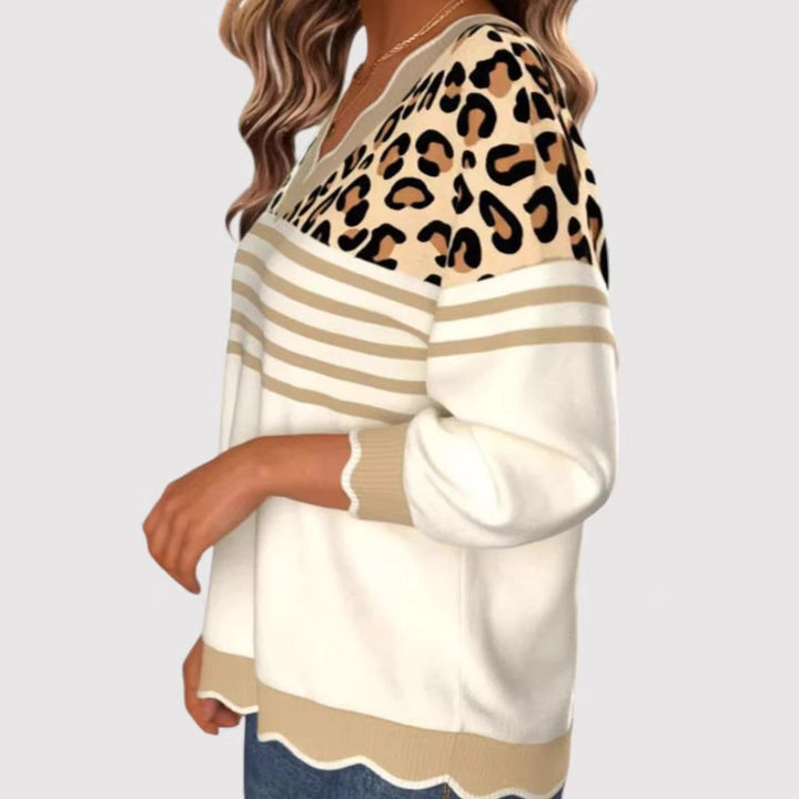 Damen Modischer V-Pullover mit Leo-Print