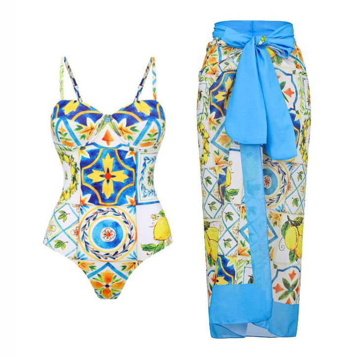 Damen Einseitiger Rüschenschwimmanzug mit floralem Muster Drune