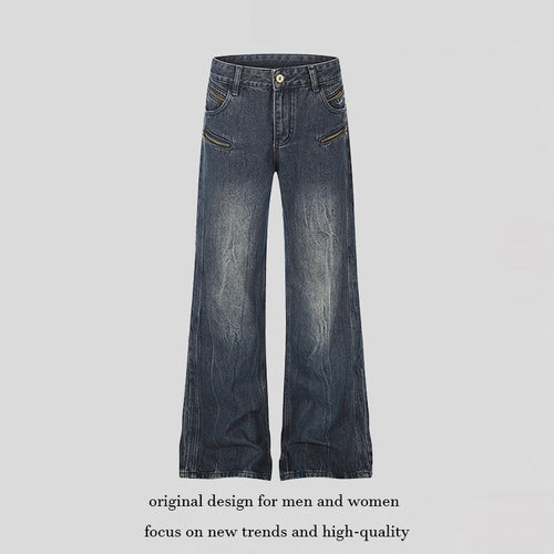 Damen Weite Denim‑Palazzo‑Jeans mit hohem Bund und Zier‑Reißverschlusstaschen Drune