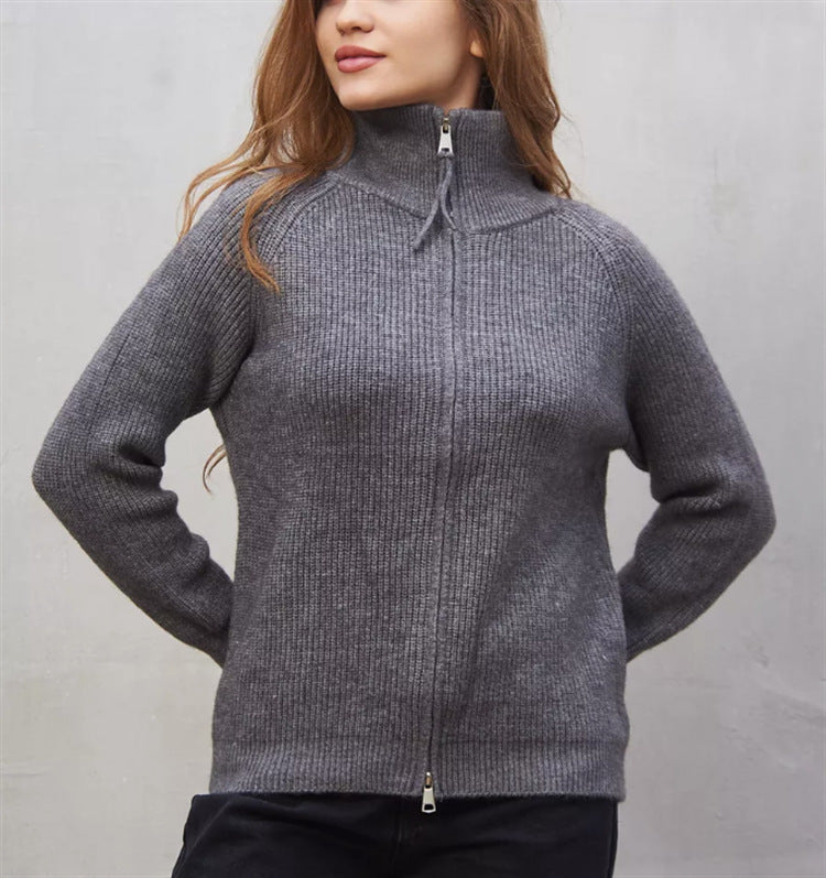 Damen Strickjacke mit hohem Kragen und Reißverschluss Drune