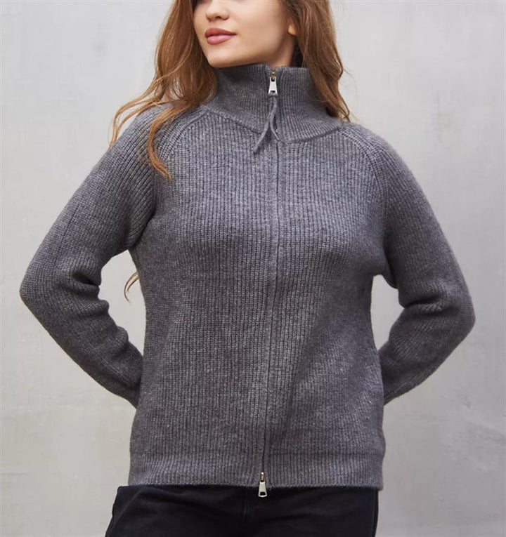 Damen Strickjacke mit hohem Kragen und Reißverschluss Drune