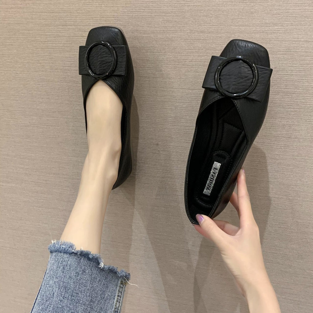 Damen Elegante Slipper-Ballerinas mit quadratischer Zehenpartie und dekorativer Rundschließe Drune