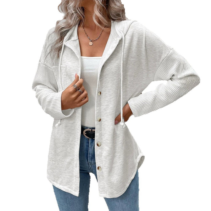 Damen Kapuzencardigan mit Knopfleiste, kontrastierenden Rippärmeln und lässiger Longline-Silhouette Drune