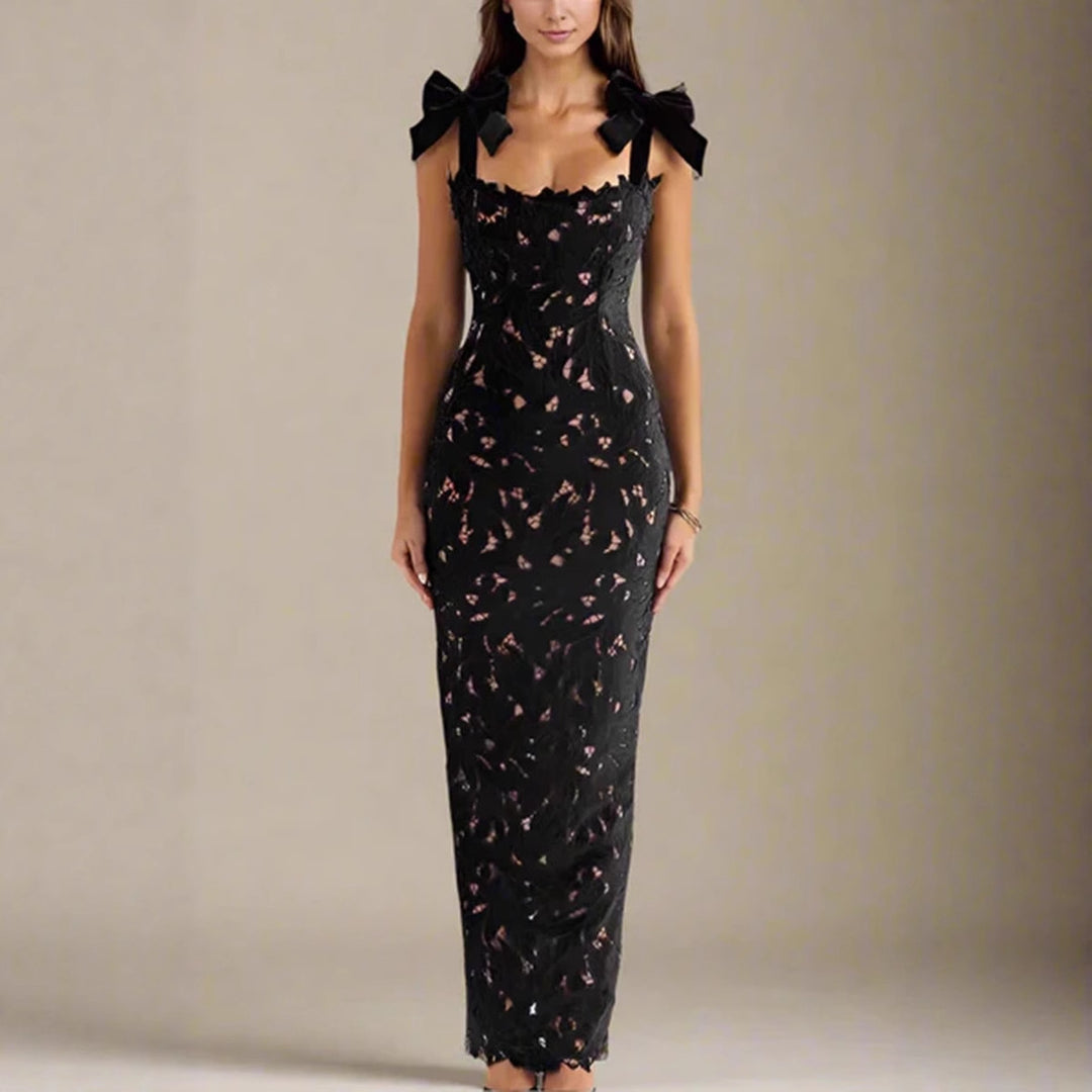 Damen Elegantes Spitzenkleid mit Schleifenärmel Drune