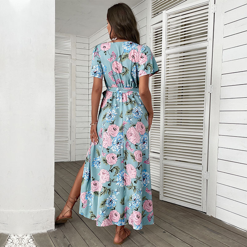 Damen Maxikleid mit floralem Design und eleganter Wickeloptik Drune