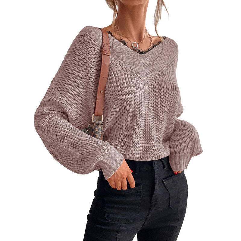Damen Oversize V‑Ausschnitt Feinstrickpullover mit überschnittener Schulter und Rippbündchen Drune