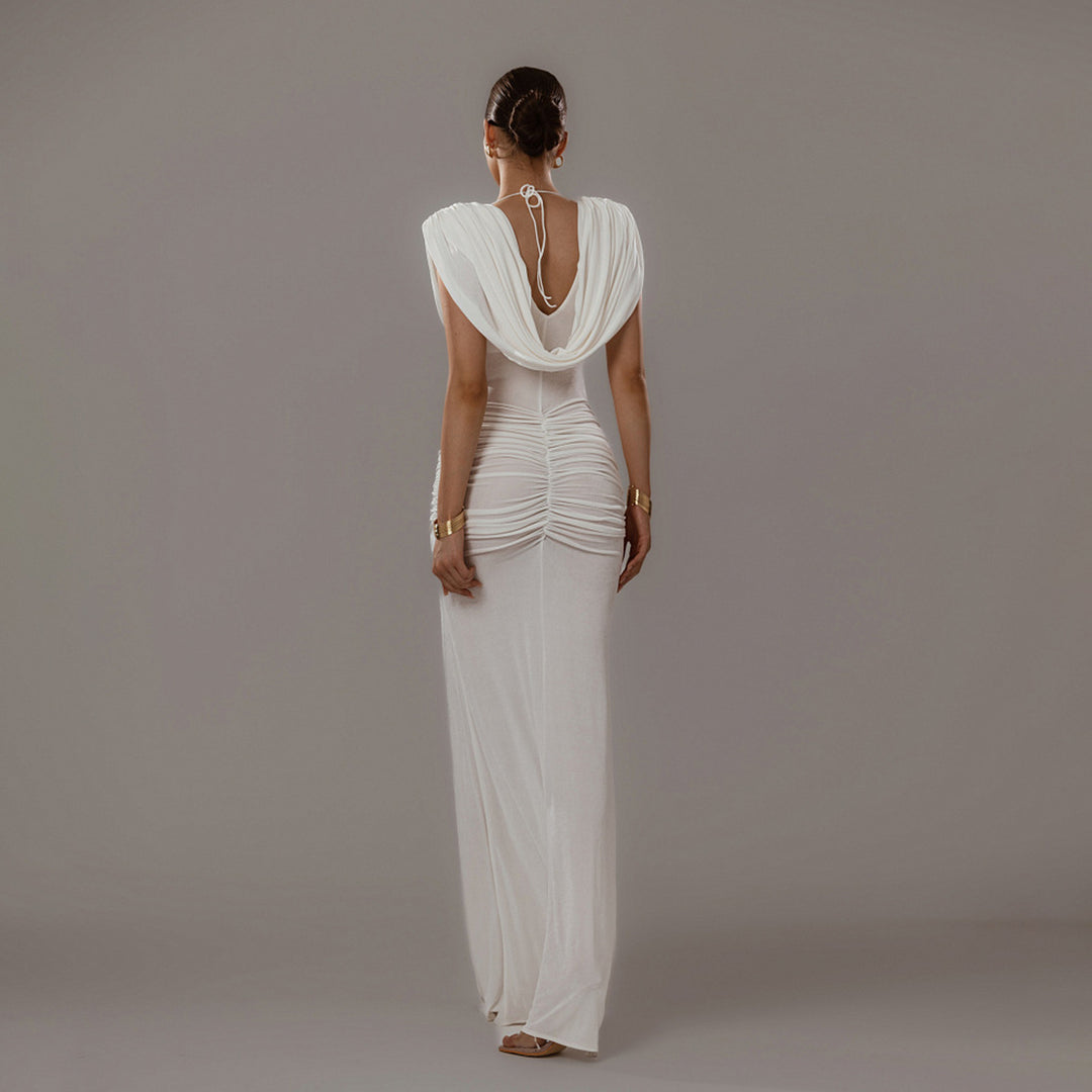 Damen Elegantes Maxikleid mit tiefem V-Ausschnitt und raffinierten Drapierungen Drune