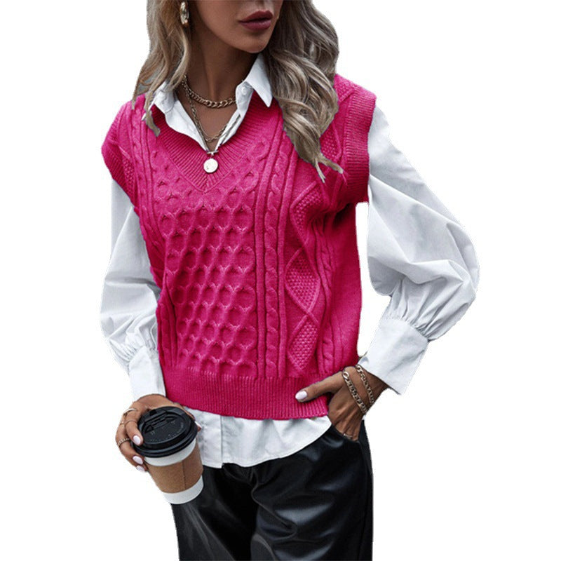 Damen Strickpullover mit Zopfmuster und V-Ausschnitt Drune