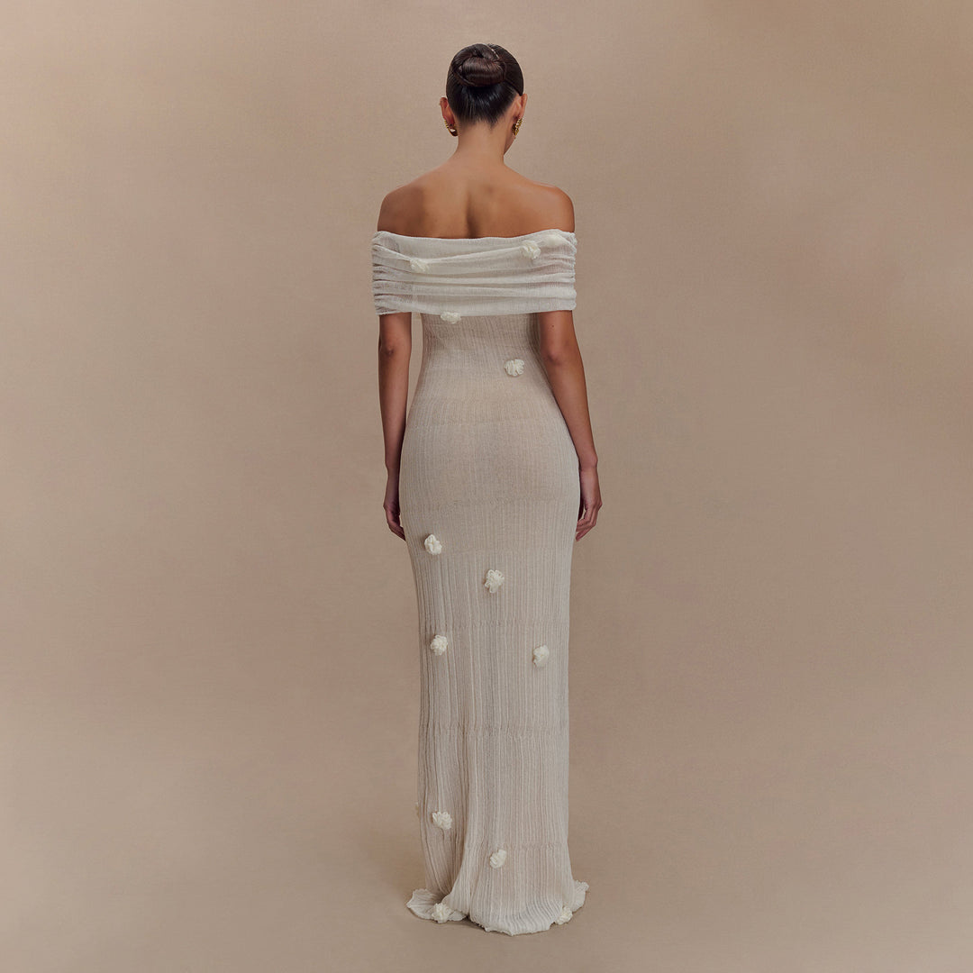 Damen Elegantes Maxikleid mit Off-Shoulder Schnitt und floralem Detail Drune