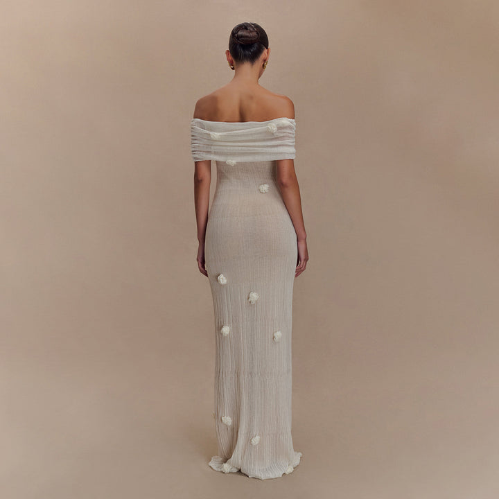 Damen Elegantes Maxikleid mit Off-Shoulder Schnitt und floralem Detail Drune