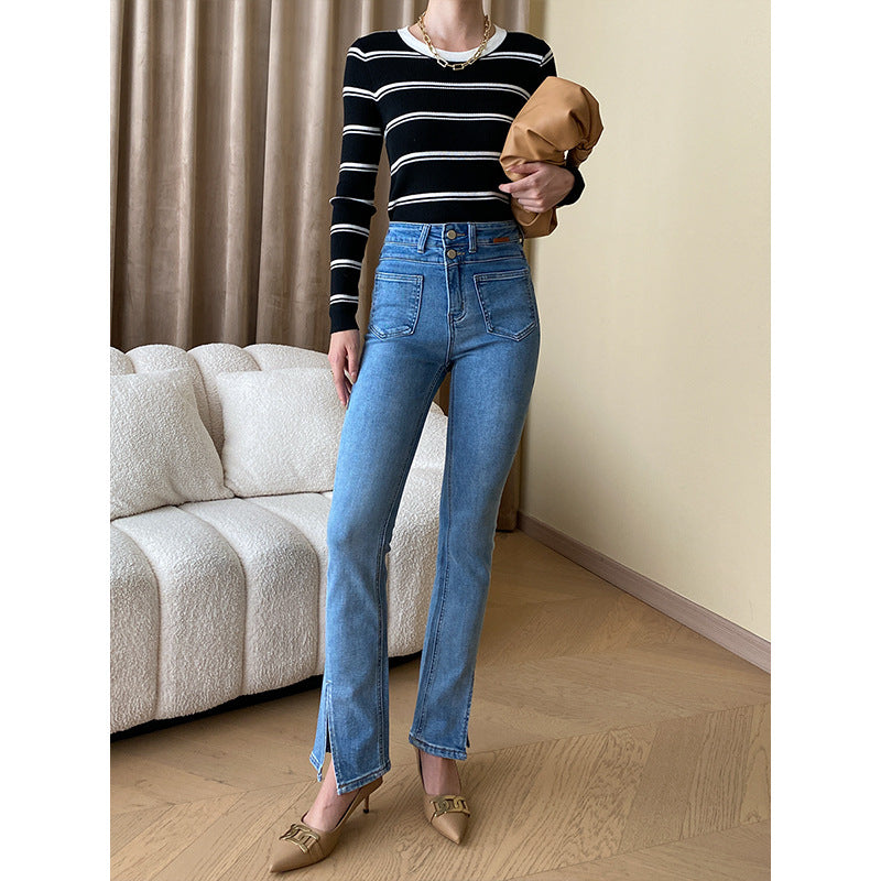 Damen Langarmshirt mit Streifenmuster und feiner Rippstruktur Drune