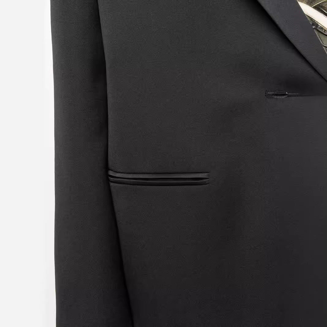 Damen Oversize Einreihiger Longblazer mit Satin-Schalkragen und cleanem Tailoring Drune