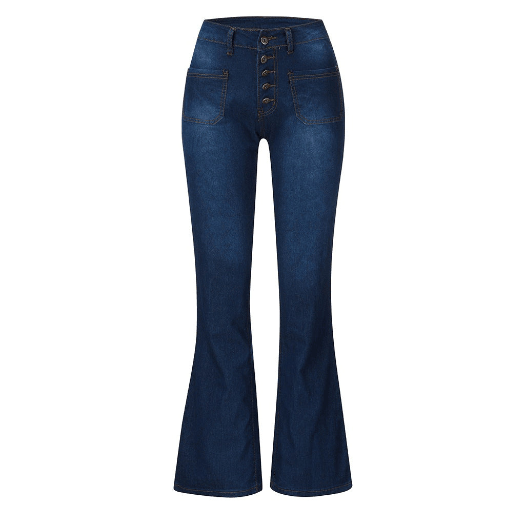 Damen Schlagjeans mit hohem Bund und retro Knopfdetails Drune