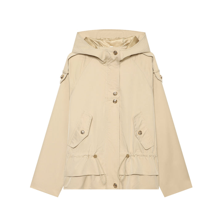 Damen leichter taillierbarer Kapuzen‑Parka mit Tunnelzug, Pattentaschen und Knopfleiste Drune