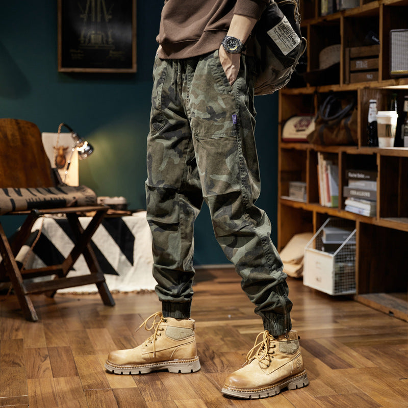 Herren Camouflage-Cargo-Jogginghose mit Tunnelzug, Knieabnähern und geripptem Knöchelabschluss Drune