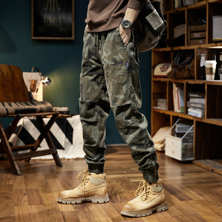 Herren Camouflage-Cargo-Jogginghose mit Tunnelzug, Knieabnähern und geripptem Knöchelabschluss Drune