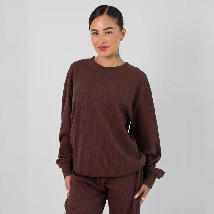 Damen Waffelstrick-Loungewear-Set mit Oversized-Sweater und Kordel-Jogginghose Drune