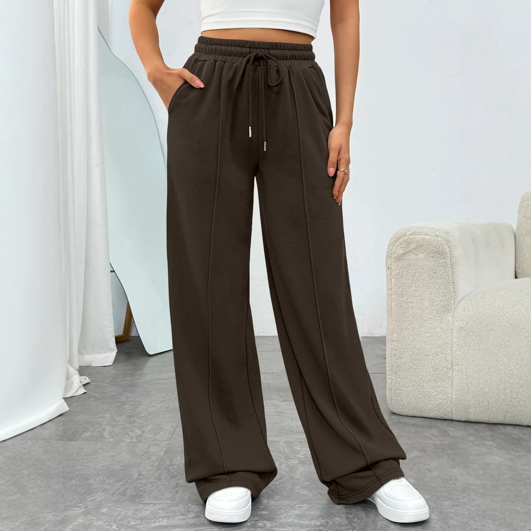 Damen nan komfortable High-Waist Jogginghose mit Kordelzug und tiefen Eingrifftaschen Drune