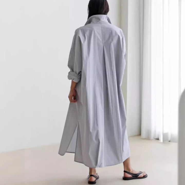 Damen Fließendes Oversize‑Hemdkleid mit Kentkragen, Kimonoärmeln und Seitenschlitzen Drune