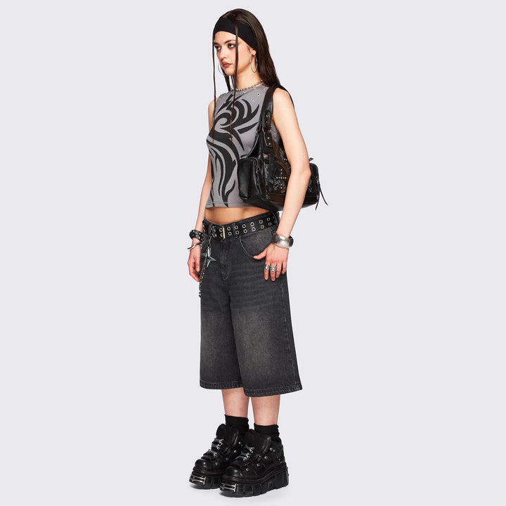 Damen Figurbetontes Top mit grafischem Design Drune
