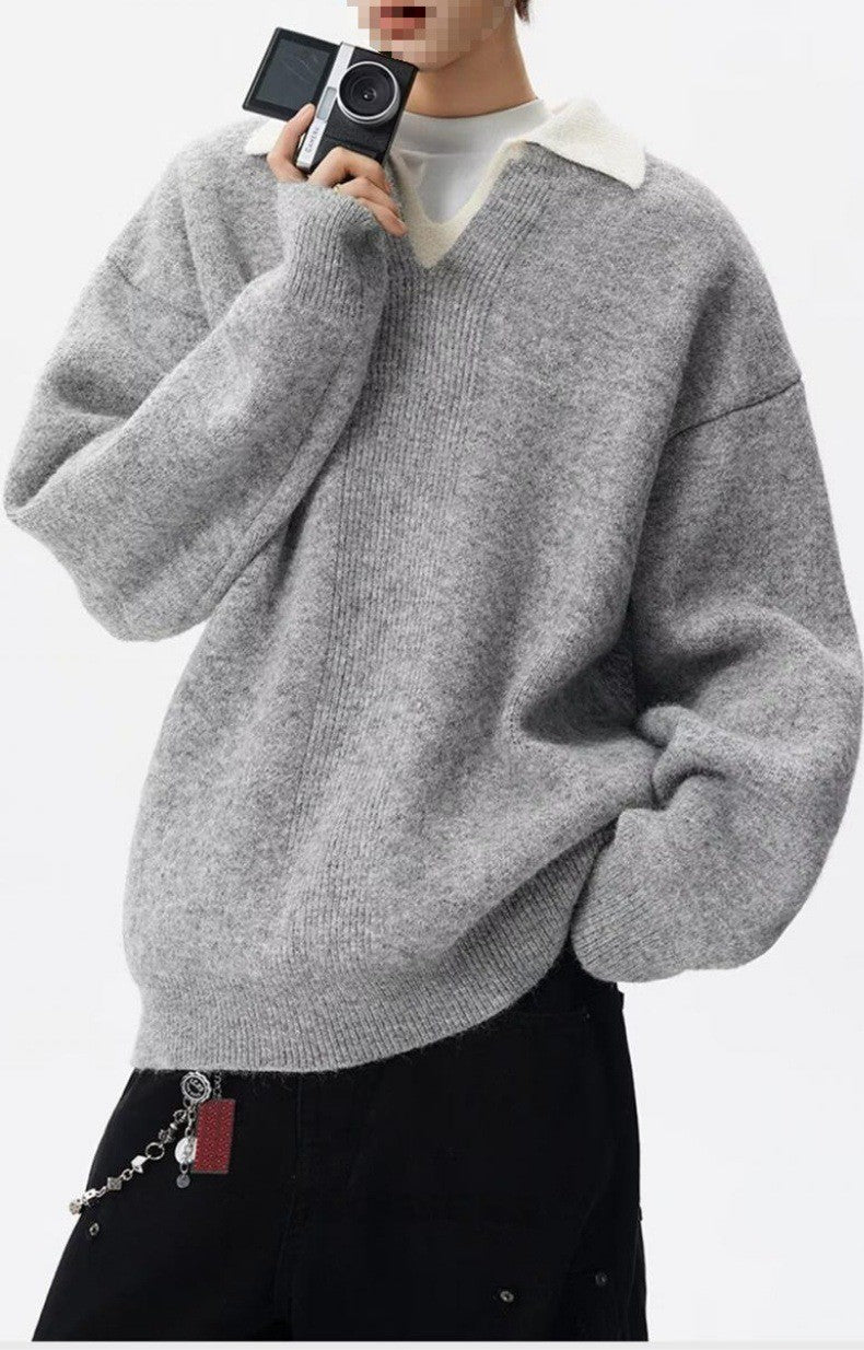 Damen Eleganter Grobstrickpullover mit V-Ausschnitt Drune