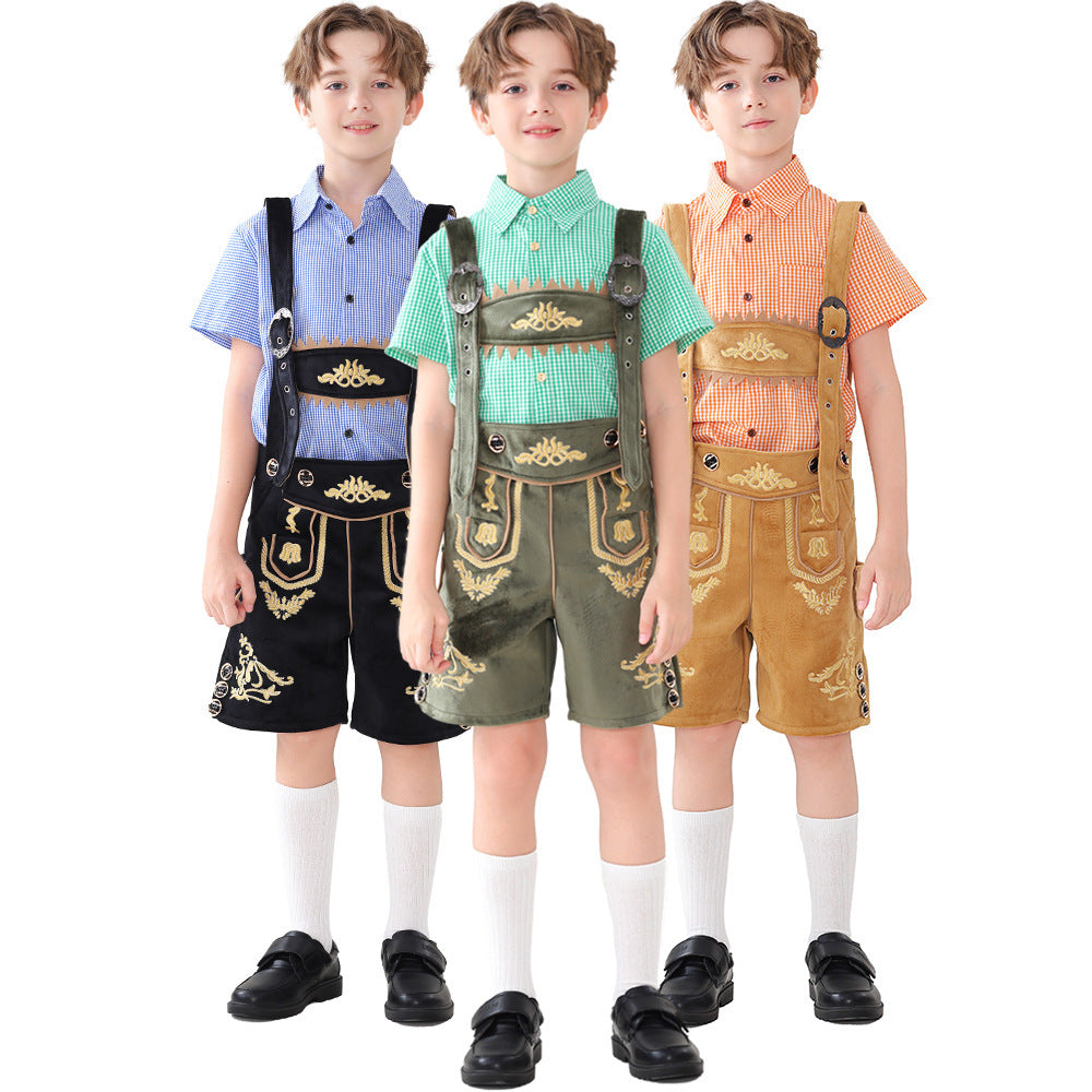 Unisex nan traditionelle Kinderlederhose mit verstellbaren Hosenträgern und aufwendiger Stickerei Drune