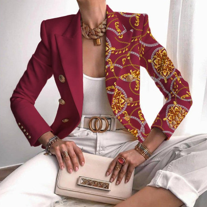 Damen Taillierter Doppelreihiger Blazer mit markanter Schulter, Goldknöpfen und Glitzer-Ombré Drune