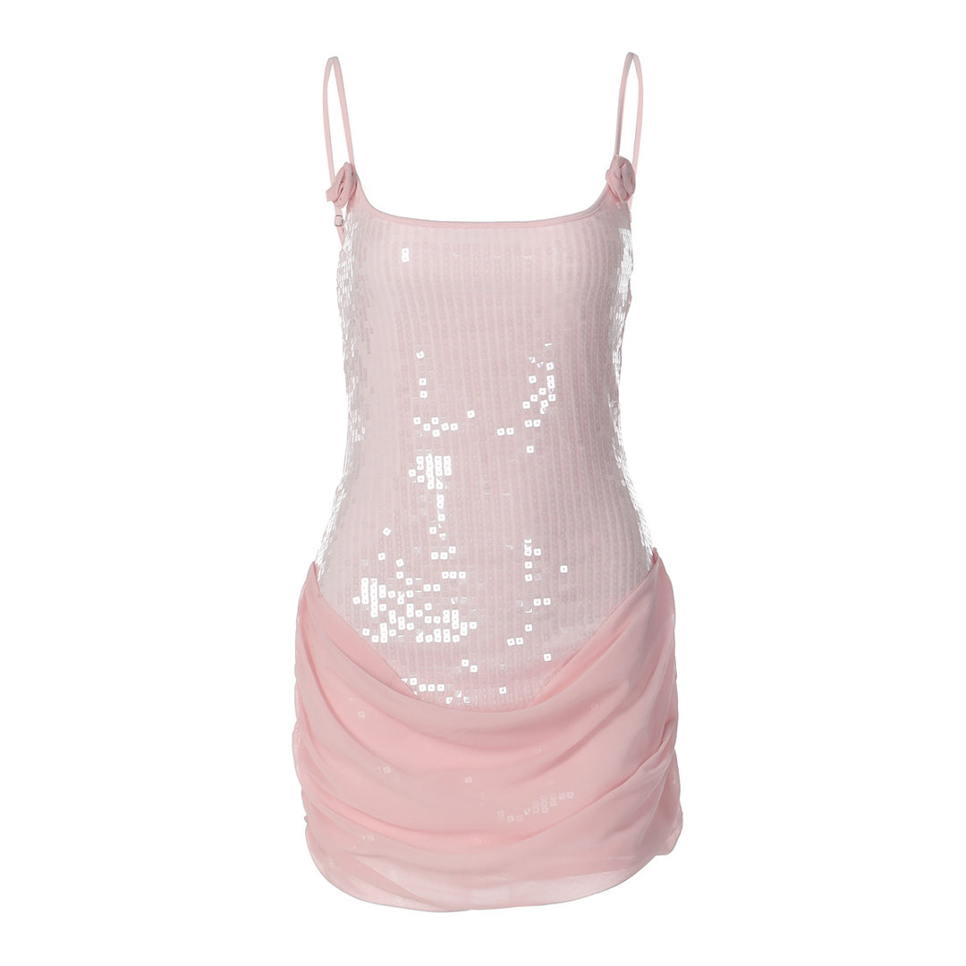 Damen Elegantes Minikleid mit Pailletten und Raffungen Drune