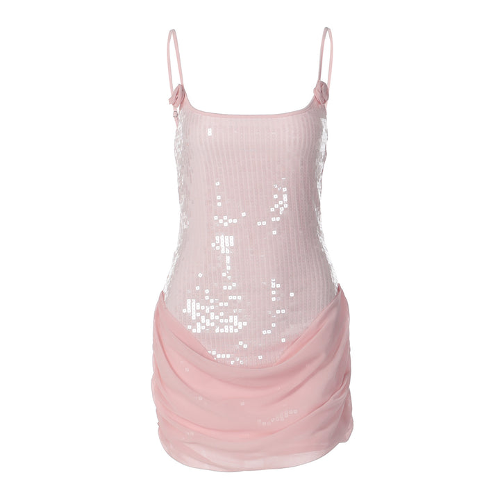 Damen Elegantes Minikleid mit Pailletten und Raffungen Drune
