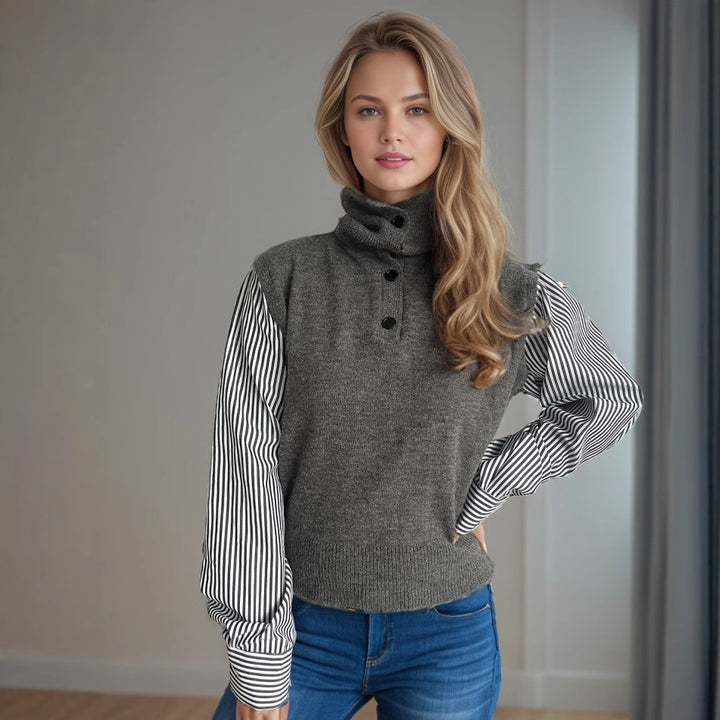 Damen Strickpullover mit eleganten Puffärmeln und modernem Stehkragen Drune