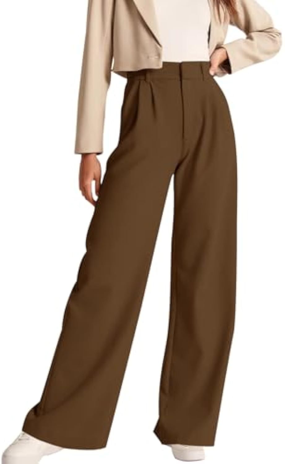 Damen Hochtaillierte Bundfalten-Hose im Palazzo-Stil mit weitem Bein Drune