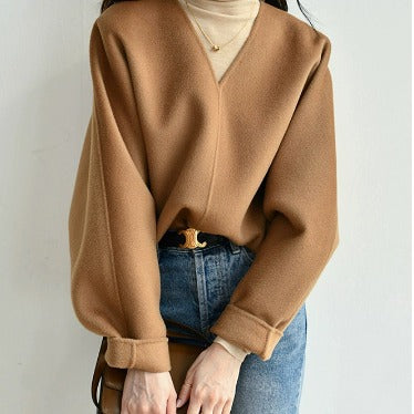 Damen Wolle Pullover mit V-Ausschnitt Drune