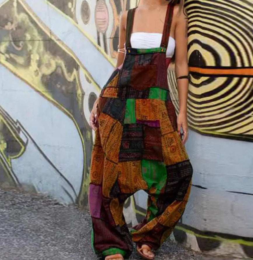 Drune | Damen Jumpsuits Lockere Sling Druck Tasche Lässiges Jumpsuit