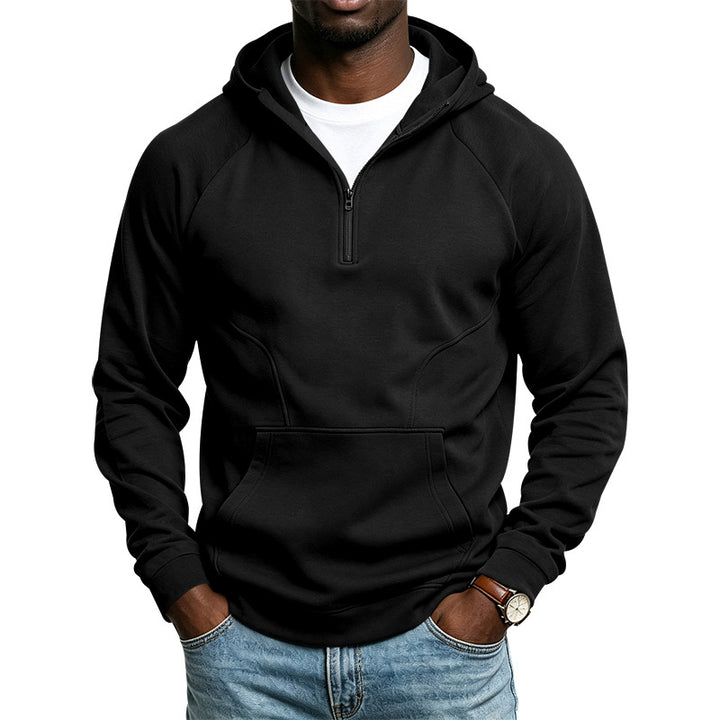 Herren Kapuzenpullover mit Kurzreißverschluss, Kängurutasche und Raglanärmeln Drune