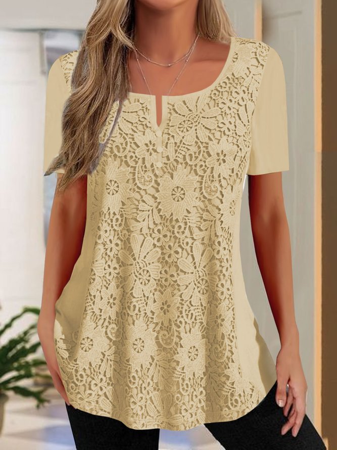 Damen Spitzenbluse mit floralem Design und Kurzarm Drune