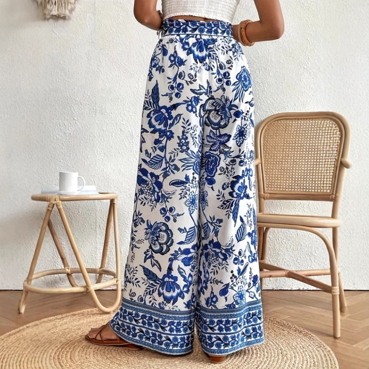 Damen Palazzohose mit buntem Print und elastischem Bund Drune