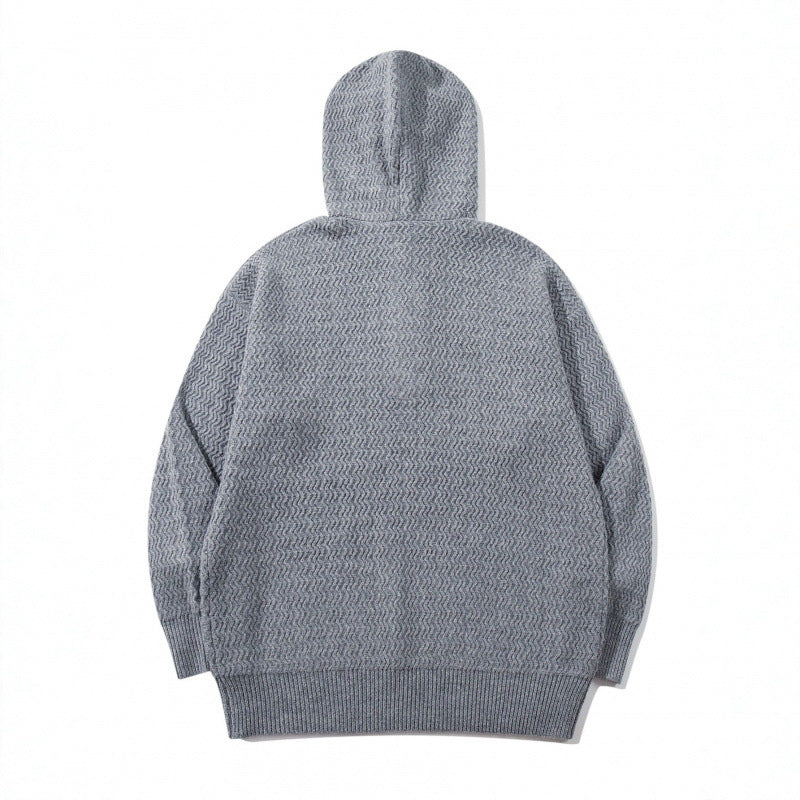 Unisex Strukturstrick-Hoodie mit halber Knopfleiste und Tunnelzugkapuze Drune
