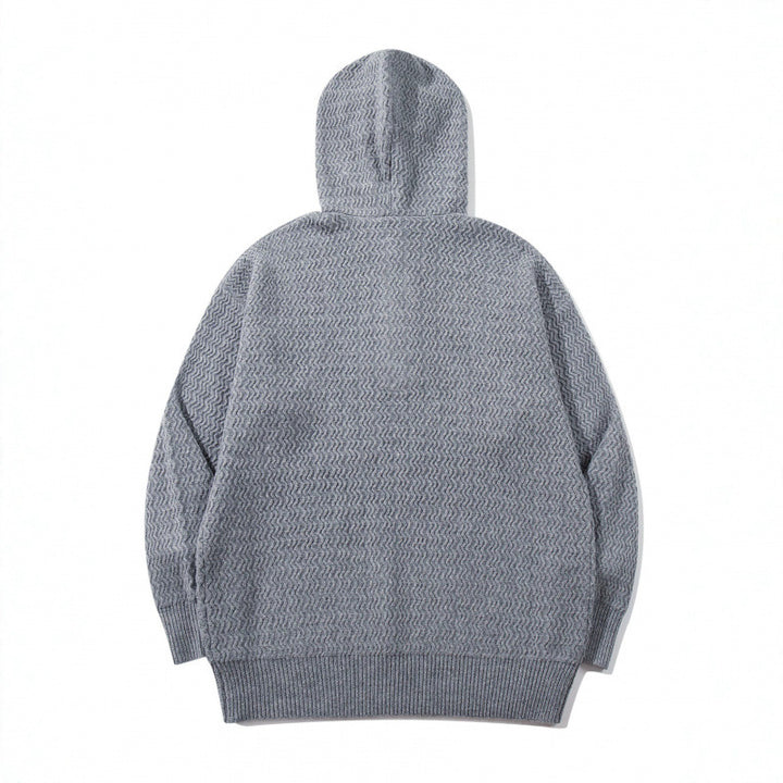 Unisex Strukturstrick-Hoodie mit halber Knopfleiste und Tunnelzugkapuze Drune