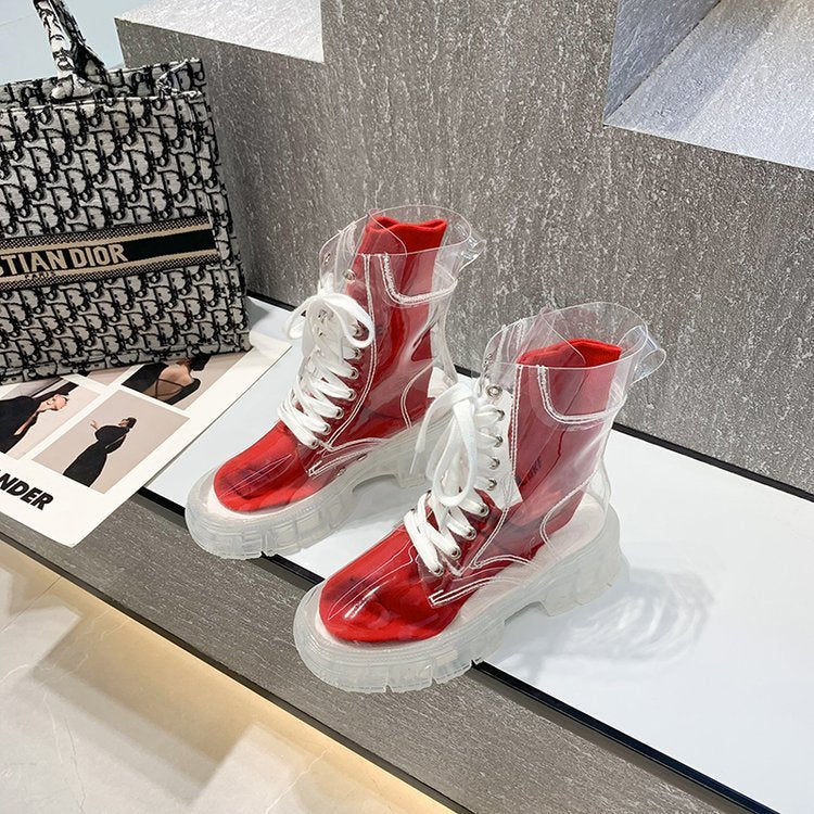 Damen transparente Plateau-High-Top Boots mit farbiger Innensohle Drune